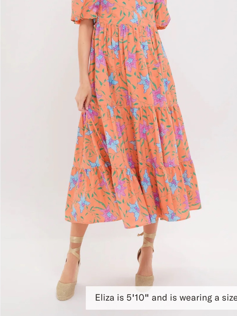 Floral Tiered Maxi Dress with Puff Sleeves in Peach - Picture 6 of 7